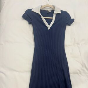 Navy Blue Ribbed Maxi Dress